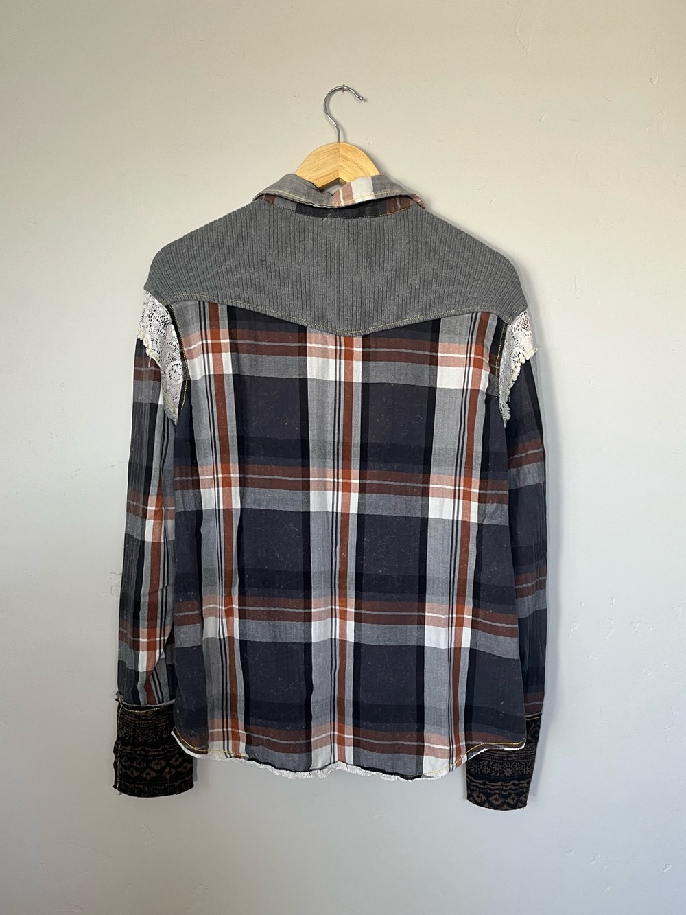 Gimmicks by BKE | Blue & Orange Long Sleeve Detailed Flannel Button Down Shirt - Picture 7 of 8